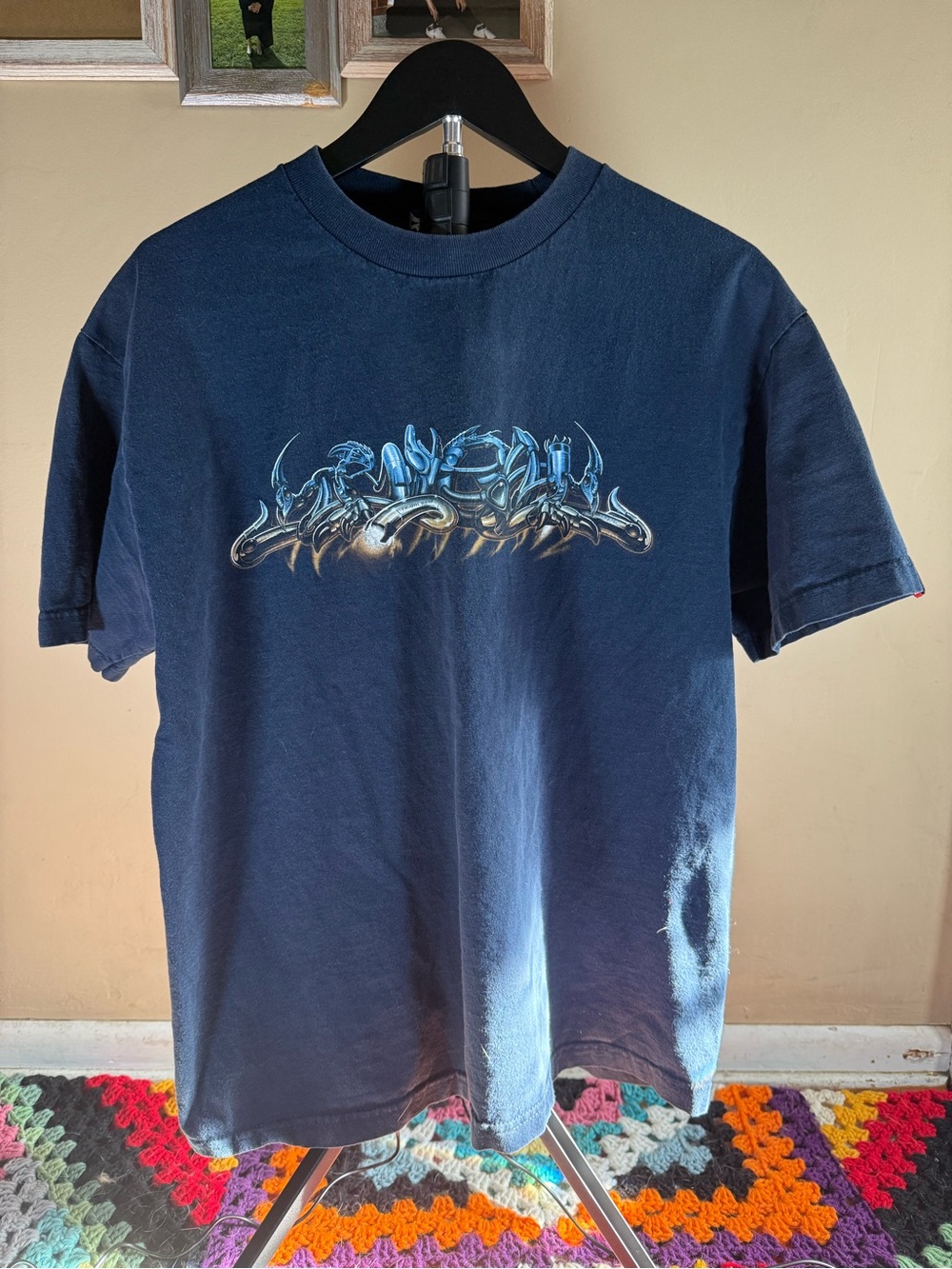 Tribal Men's Navy Graphic Short-Sleeve Tee with Metallic Blue Chest Design